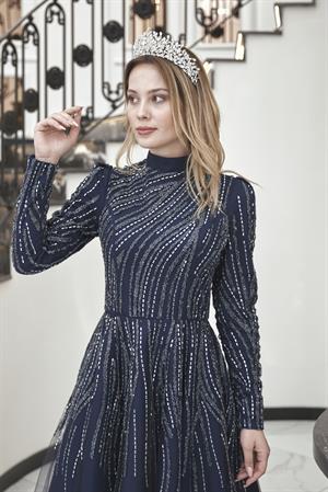 Linda Tesettür Abiye Lacivert