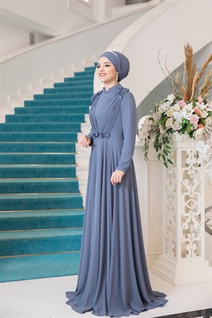 Asya Tesettür Abiye İndigo
