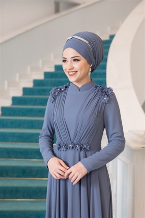 Asya Tesettür Abiye İndigo