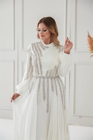 Çağla Tesettür Abiye Ekru