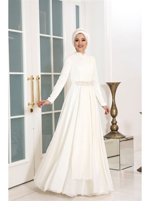 Endam فستان سهرة حجاب بيج فاتح