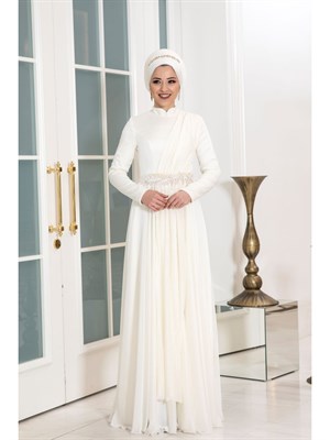 Endam فستان سهرة حجاب بيج فاتح