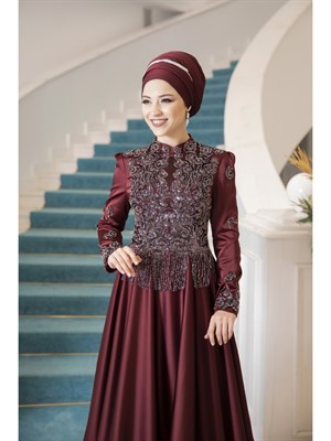 Eslem فستان سهرة حجاب بورجوندي