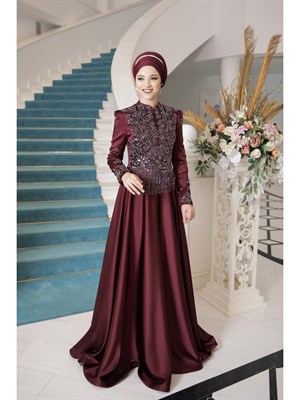 Eslem فستان سهرة حجاب بورجوندي