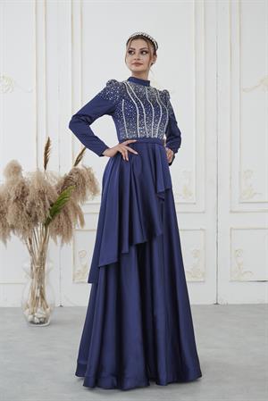 Fiona Tesettür Abiye Lacivert