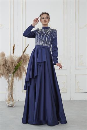 Fiona Tesettür Abiye Lacivert
