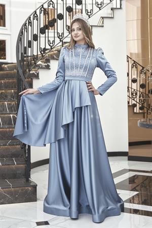 Fiona Tesettür Abiye Mavi