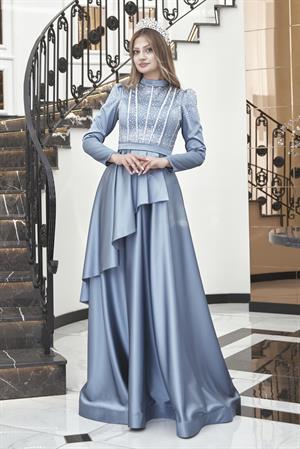 Fiona Tesettür Abiye Mavi