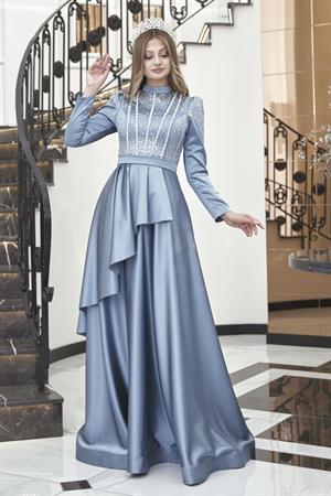 Fiona Tesettür Abiye Mavi