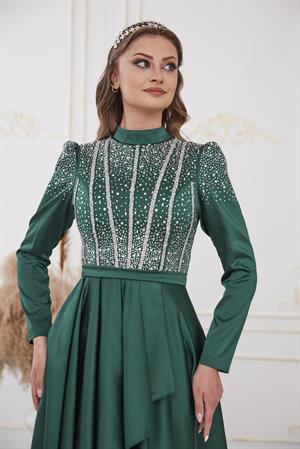 Fiona Tesettür Abiye Zümrüt