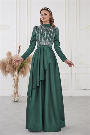 Fiona Tesettür Abiye Zümrüt