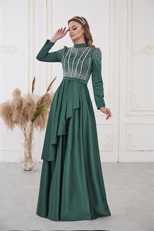 Fiona Tesettür Abiye Zümrüt