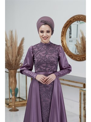 اضحكce فستان سهرة حجاب لافندر