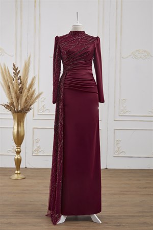 Güneş Tesettür Abiye Bordo