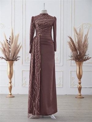 Güneş Tesettür Abiye Kahve