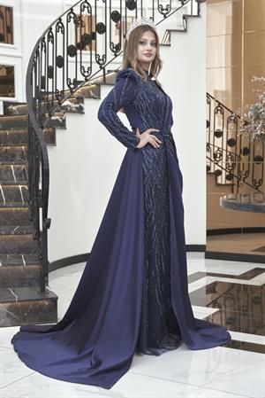 Helen Tesettür Abiye Lacivert