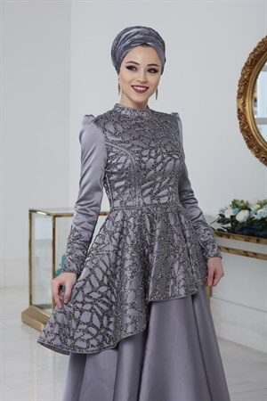 Hürrem Tesettür Abiye Gri