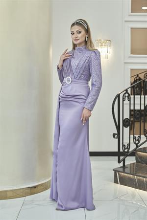 İpek Tesettür Abiye Lila
