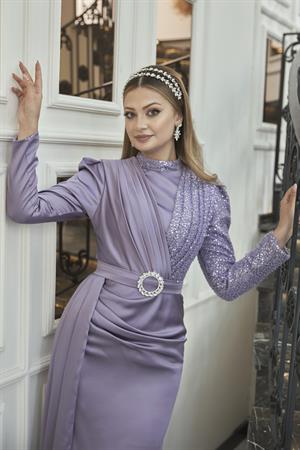 İpek Tesettür Abiye Lila