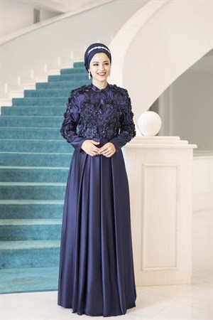 Lady Tesettür Abiye Lacivert