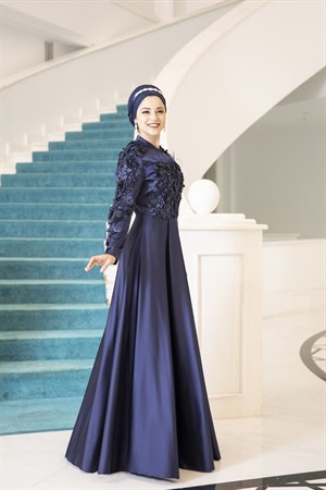 Lady Tesettür Abiye Lacivert