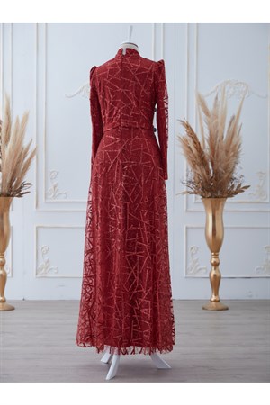 Parıltı Tesettür Abiye Kırmızı