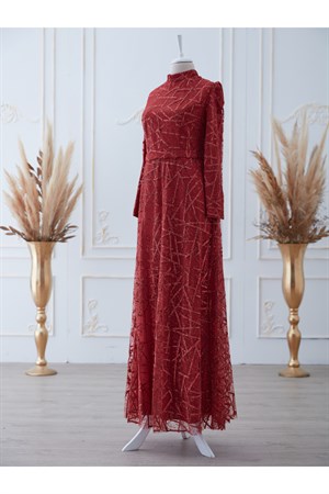 Parıltı Tesettür Abiye Kırmızı