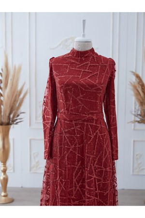 Parıltı Tesettür Abiye Kırmızı