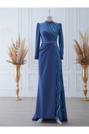 Safir Tesettür Abiye İndigo