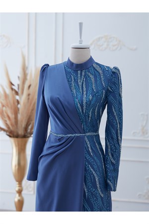 Safir Tesettür Abiye İndigo