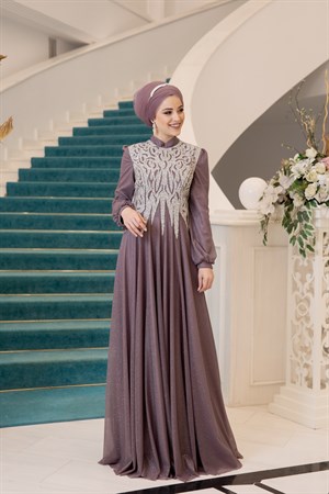 Salkım Tesettür Abiye Gül Kurusu