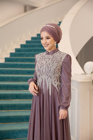 Salkım Tesettür Abiye Gül Kurusu