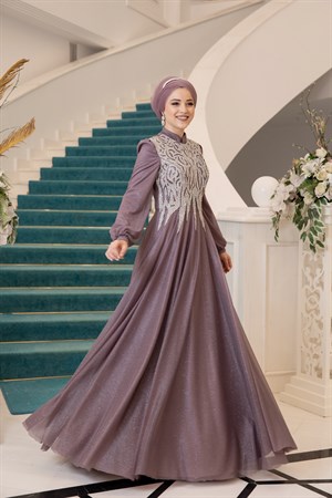 Salkım Tesettür Abiye Gül Kurusu