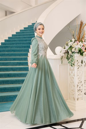 Salkım Tesettür Abiye Mint