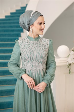 Salkım Tesettür Abiye Mint