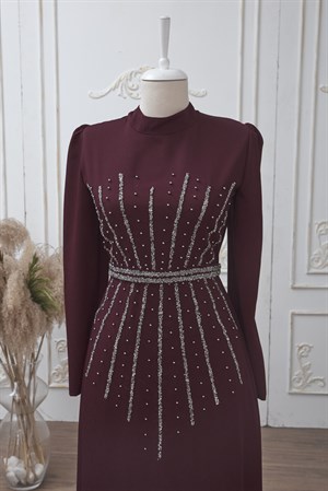 Tuğçe Tesettür Abiye Bordo