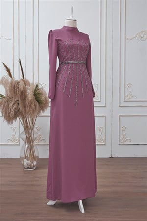 Tuğçe Tesettür Abiye Gül Kurusu