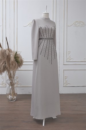 Tuğçe Tesettür Abiye Krem