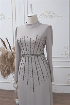 Tuğçe Tesettür Abiye Krem