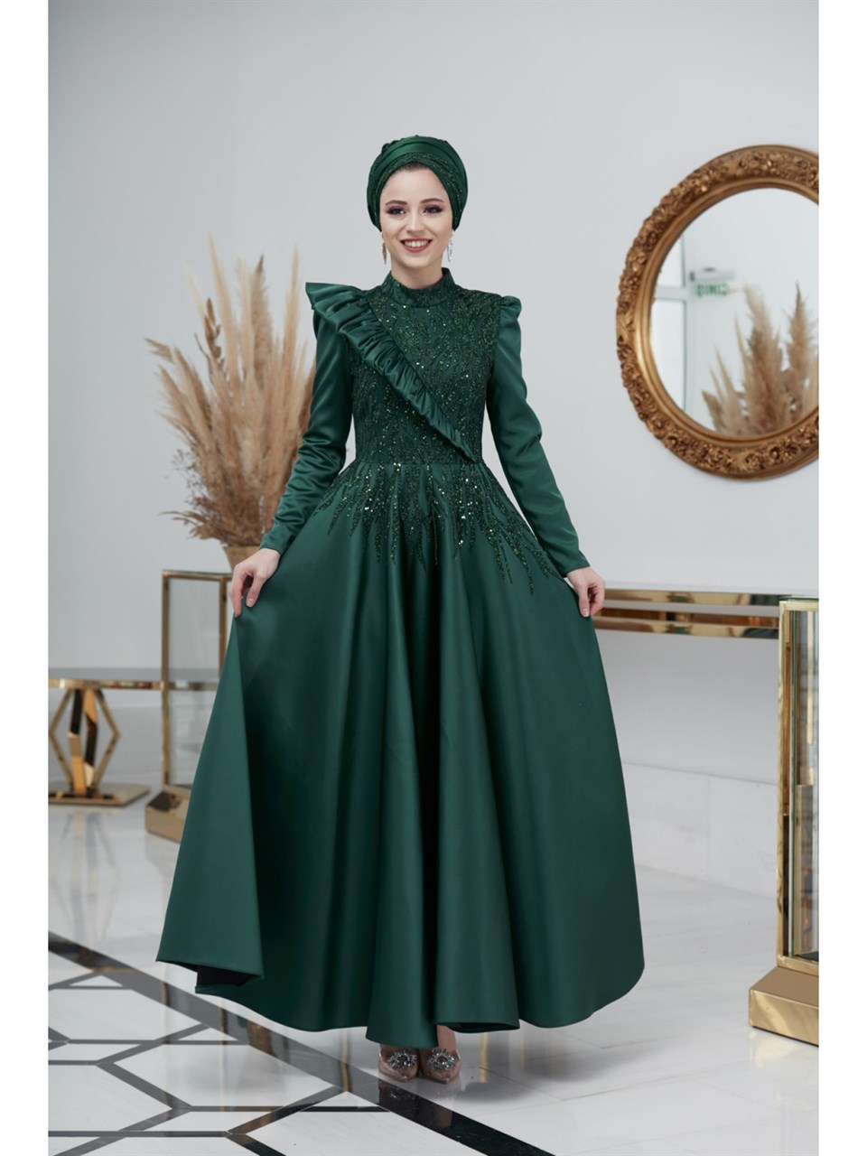 Begonvil Tesettür Abiye Zümrüt Yeşili - Dresslife