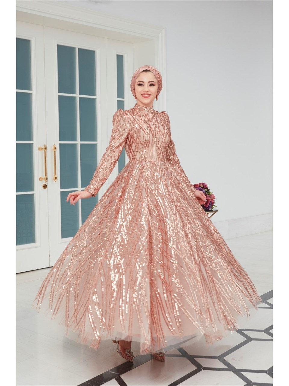 Rabia Tesettür Abiye Gold - Dresslife
