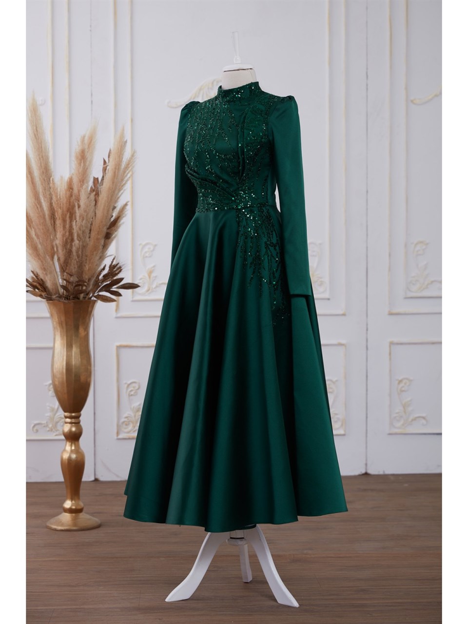 Galia Tesettür Abiye Zümrüt Yeşili - Dresslife