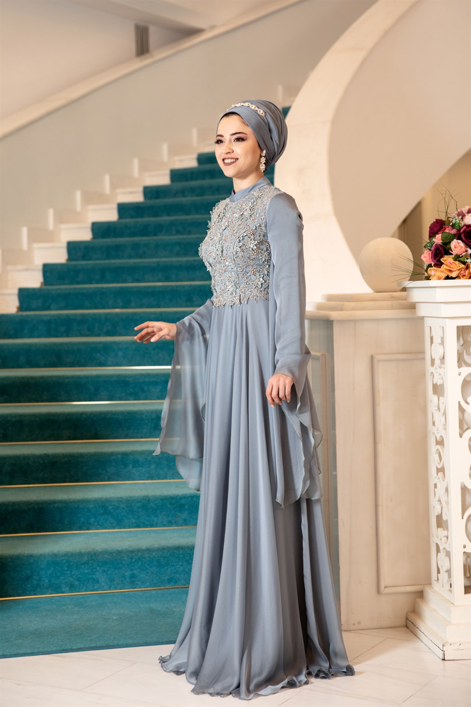 Gözde Tesettür Abiye Buz Mavisi - Dresslife