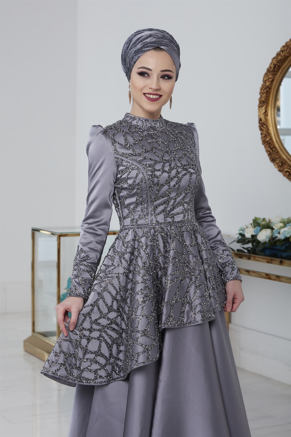 Hürrem Tesettür Abiye Gri