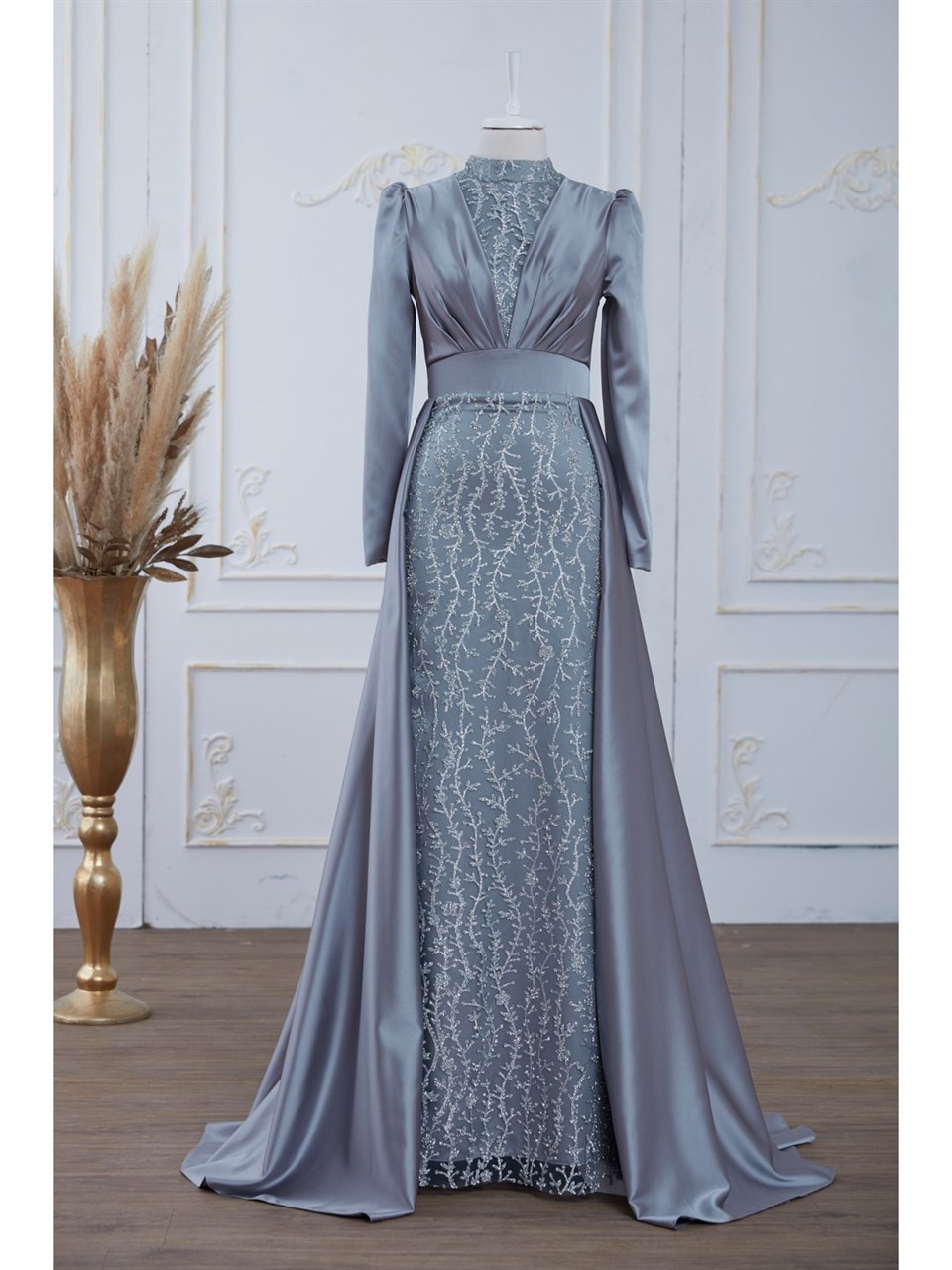 Şehrazat Hijab Evening Dress Grey
