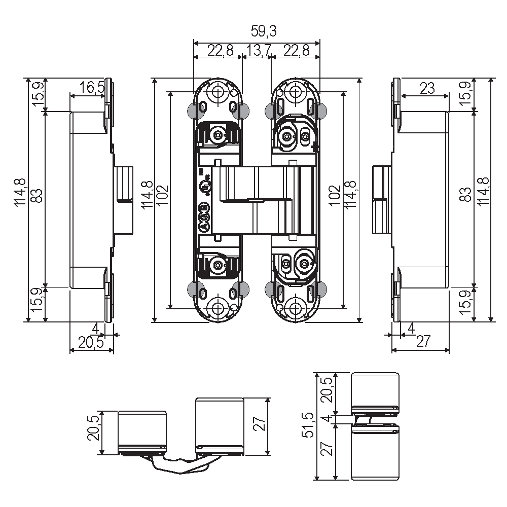AGB E302000672 ECLIPSE 3.2 GİZLİ KAPI MENTEŞESİ ANTİK SARI 3x60202.03.0105432Gizli MenteşelerAGB