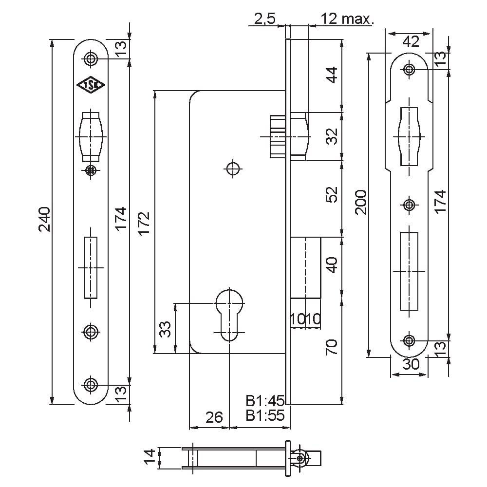 ÖZR 1081204006 T9-T11 9031-45-23 MAKARALI SİLİNDİRLİ KİLİT 45 MM KARE INOX203.04.0100560Makaralı KilitlerOZRUH