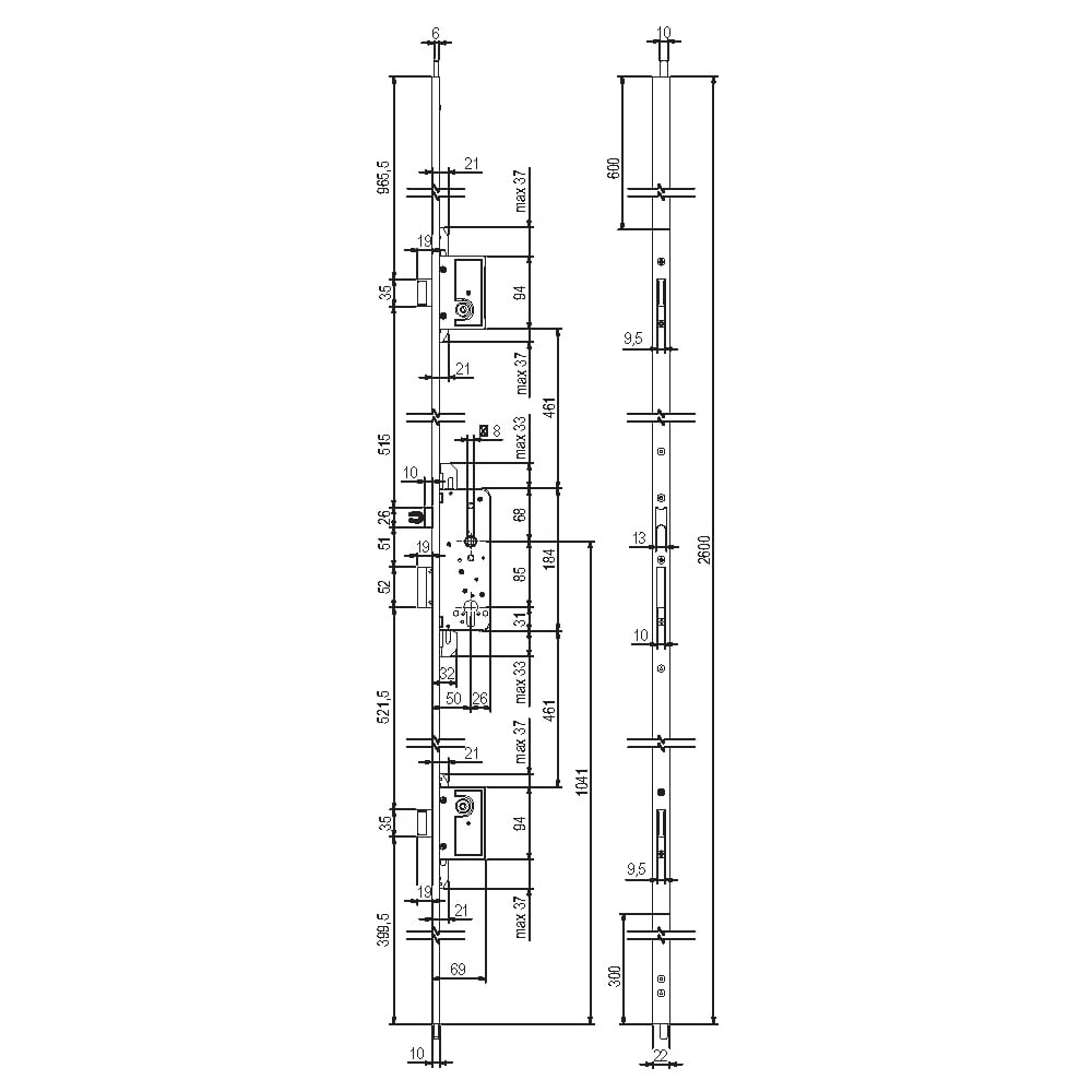 SAB M10895026ONS MULTIPOINT MANYETİK 5 NOKTA KİLİT FONKSİYONLU BOY KİLİT 22x50x2600 MM SATİNE203.10.0115421Boy KilitlerSAB SERRATURE