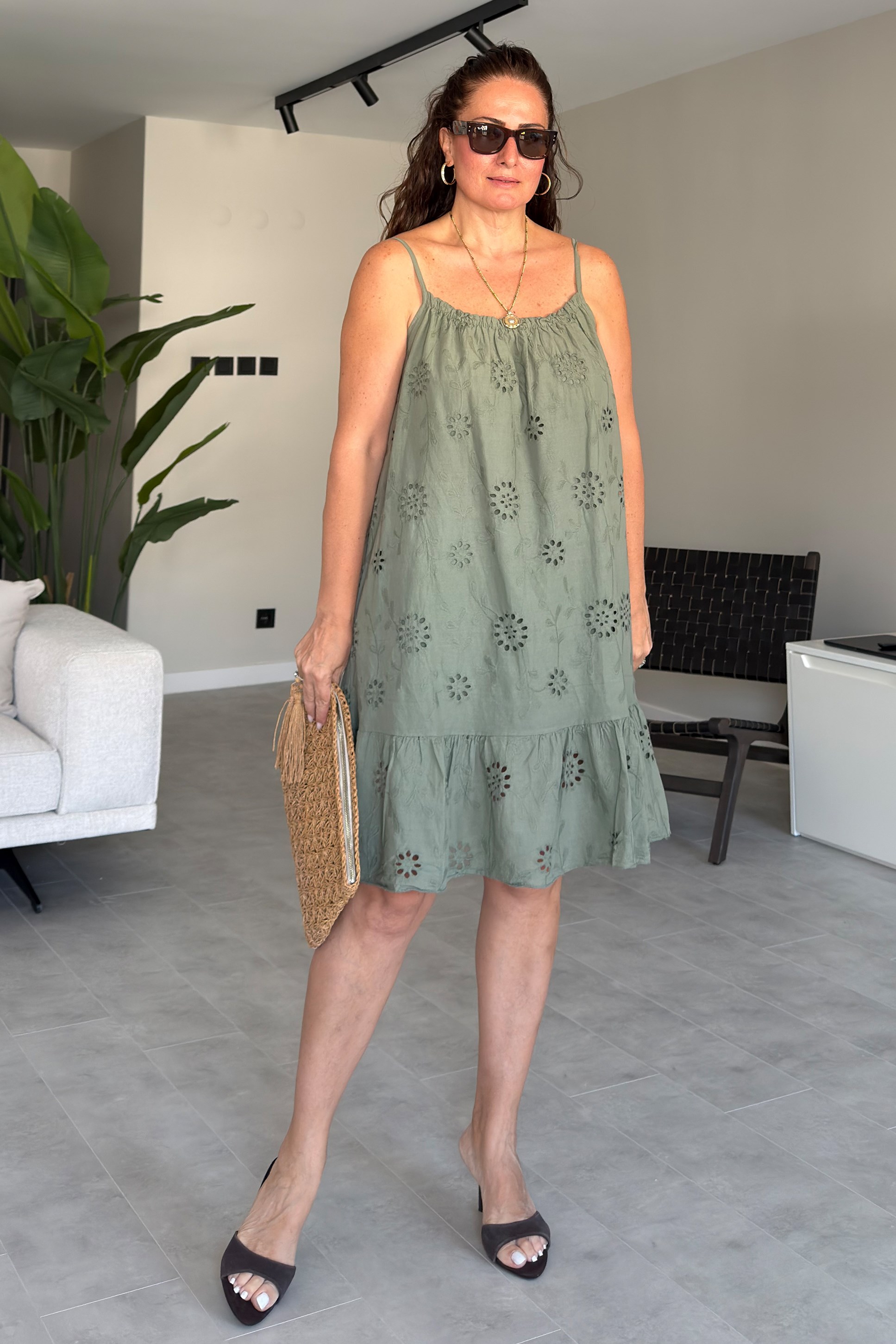 Nora Fistolu Elbise Haki Yeşil