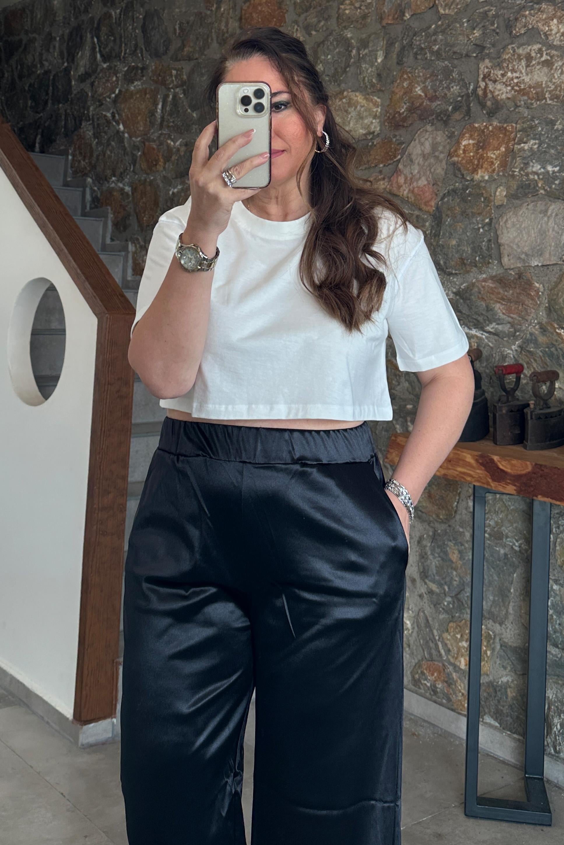 Belda Crop Bluz Beyaz